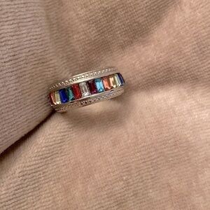 ✅Silver finish multi colored zirconia ring. Size  8”